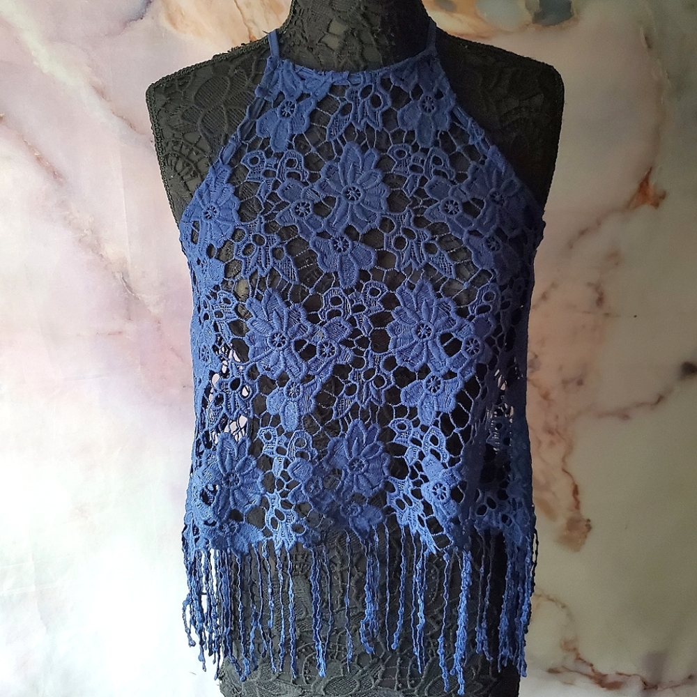 Ultra Pink Crochet Open‎ Back Fringe Tank